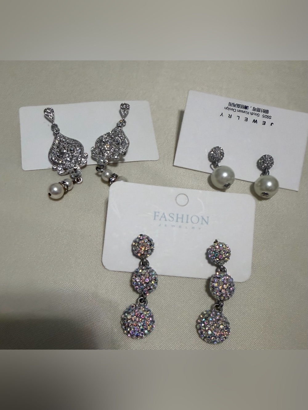 Elegant Silver Toned Drop Earrings (3 sets for prom, homecoming, formal, etc)